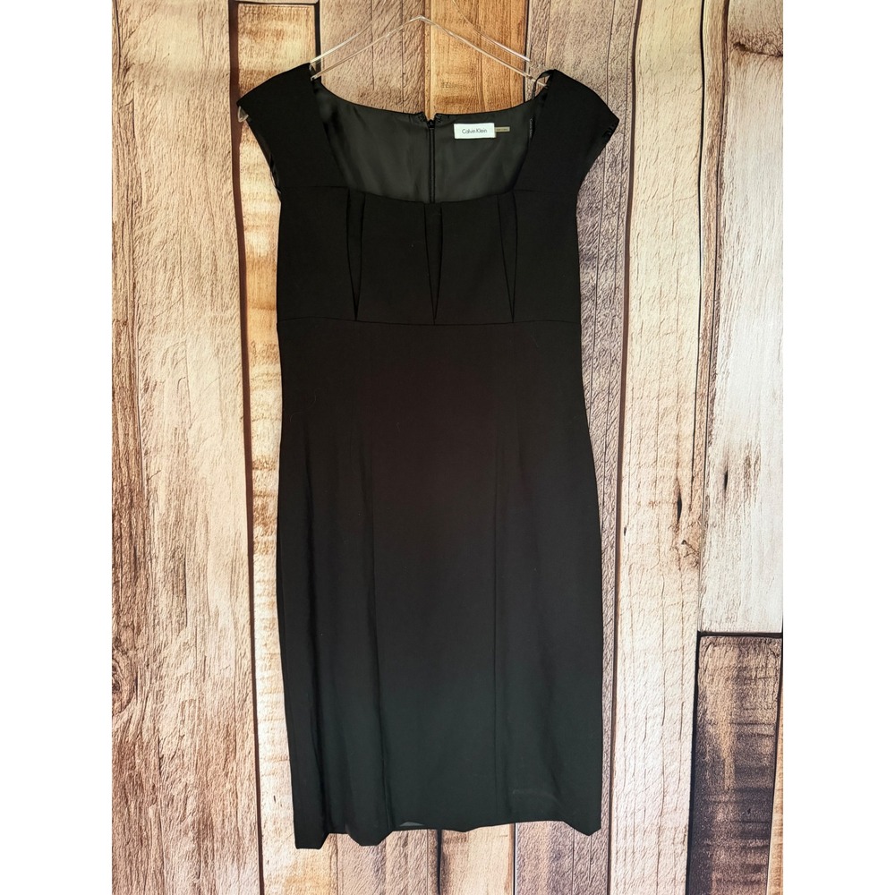 Calvin Klein Sheath Dress Black Cap Sleeve Work Office Career LBD Size 10 NWT